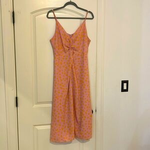 Leith Size L midi dress Barbie pink with tangerine dots.